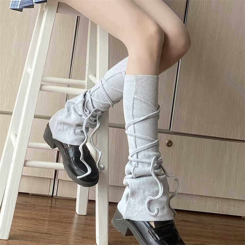 秋季日系辣妹绑带个性设计腿套堆长筒袜