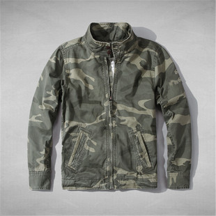 AF＆LF迷彩服夹克男修身 军旅外套纯棉帆布春秋立领机车夹克 工装