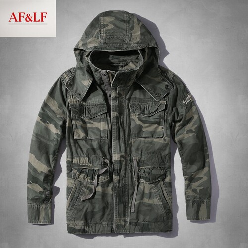 AF＆LF男装中长厚款工装夹克连帽迷彩服纯棉m65外套宽松春秋大码