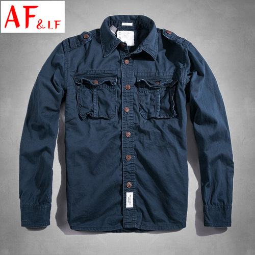 AF＆LF春秋款帆布多口袋工装纯棉长袖衬衫衬衣欧美风格外套上衣