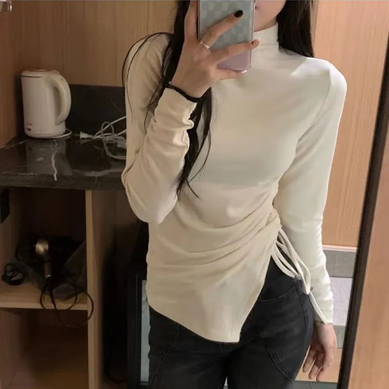 微胖MM双面加绒加厚高领打底衫T恤女设计感小众秋冬季保暖上衣