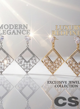 CSS奢华菱形镶钻耳钉几何镶嵌水晶耳环 时尚派对通勤百搭耳饰004