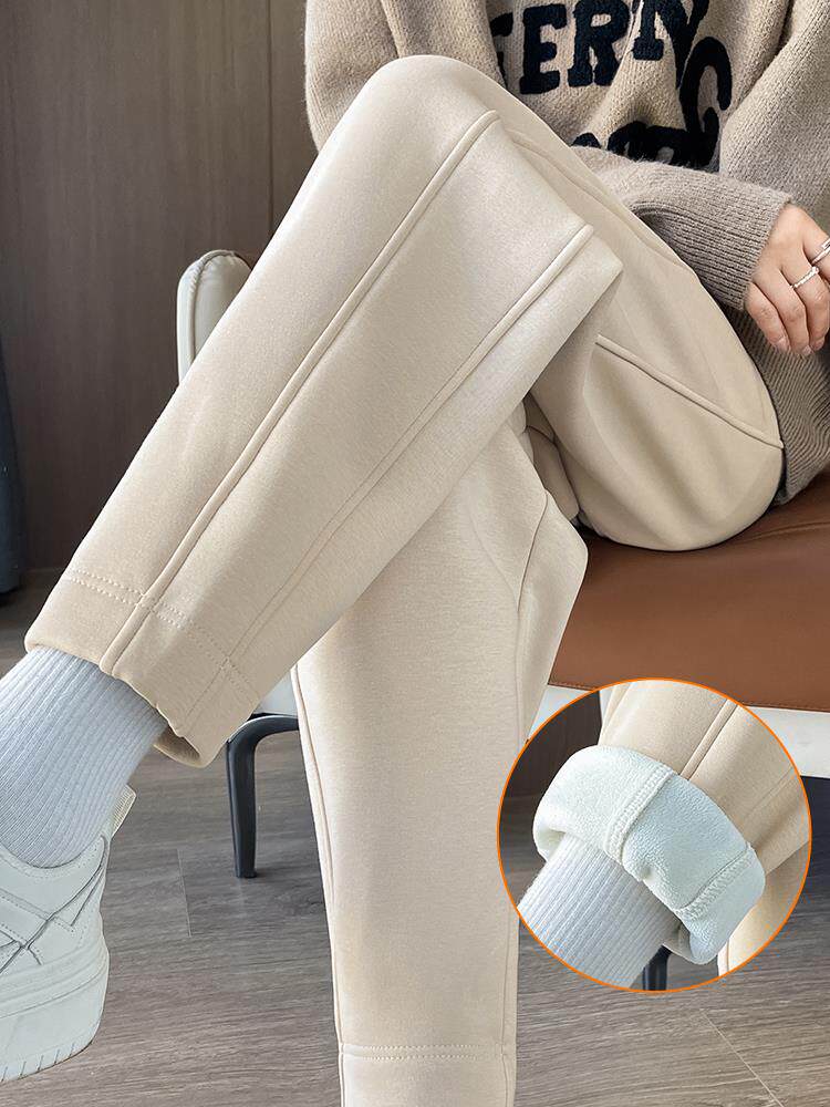 加绒加厚卫裤女春秋2025年新款松紧腰显瘦小个子哈伦裤直筒萝卜裤