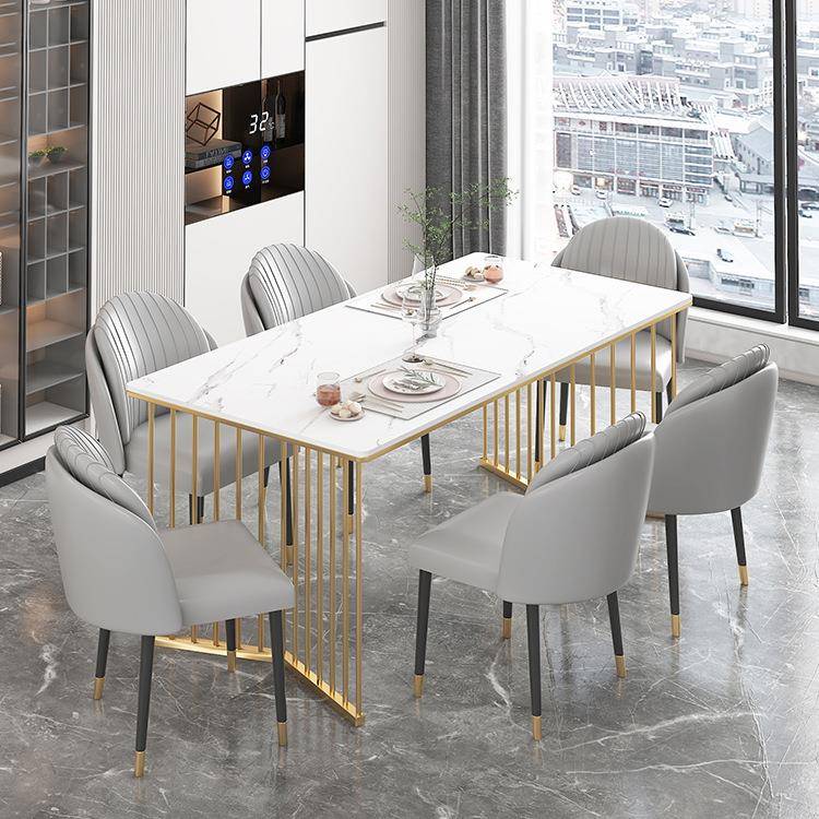 北欧简约大理石餐桌小户型家用长方形吃饭桌子餐厅岩板餐桌椅组合