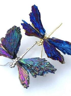 天然水晶蓝碧玺蜻蜓摆件