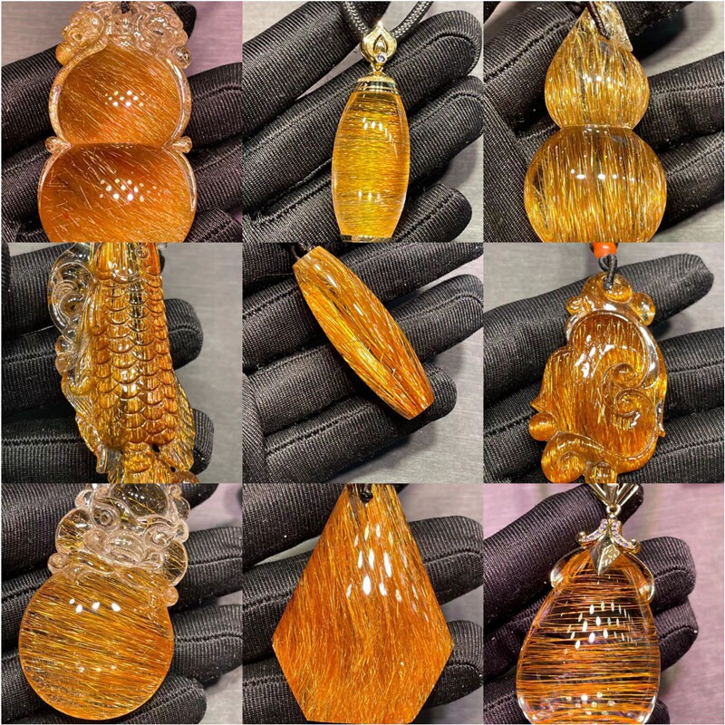 巴西老矿天然铜发晶顺发猫眼吊坠钱袋子葫芦金龙鱼貔貅转运珠饰品