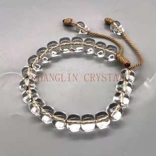 单圈手链 男女款 天然白水晶11 10mm直切桶珠老型珠手链伸缩绳款