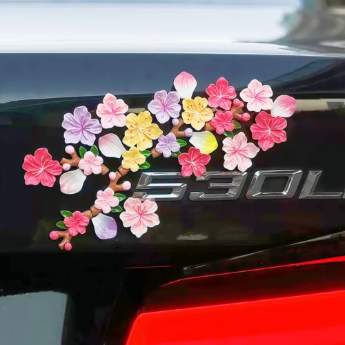 3d立体汽车仿真樱花桃花瓣车贴纸
