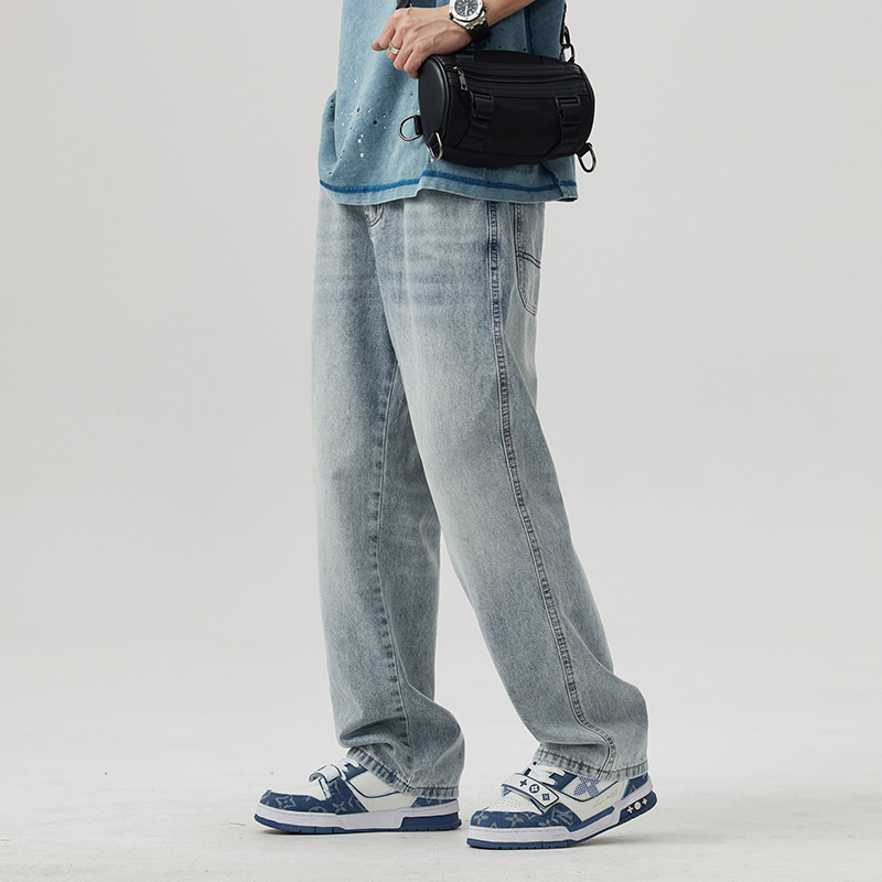 【KNIS】2024年新款高街复古垂感牛仔裤大码直筒宽松阔腿拖地