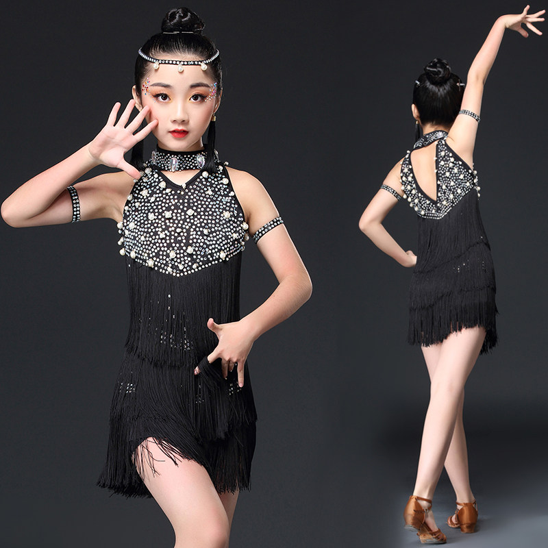 新款儿童拉丁舞裙女孩童演出服少儿夏季表演比赛练功服拉丁舞服装
