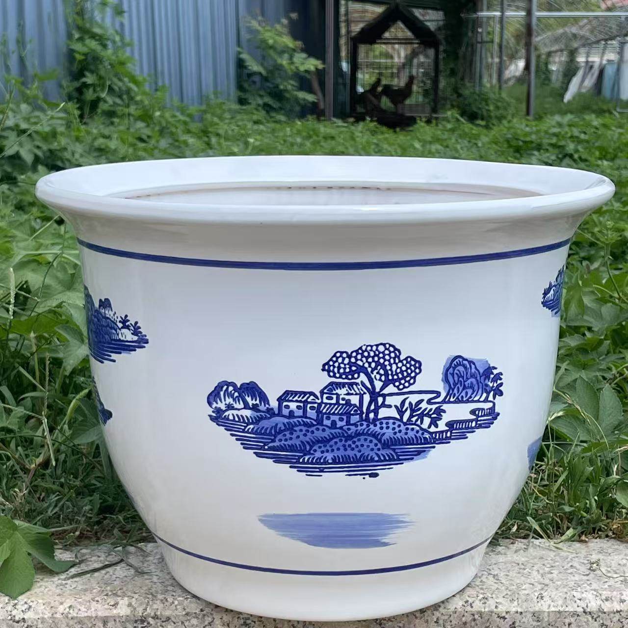 特大号山水陶瓷花盆风景花缸铁树花盆