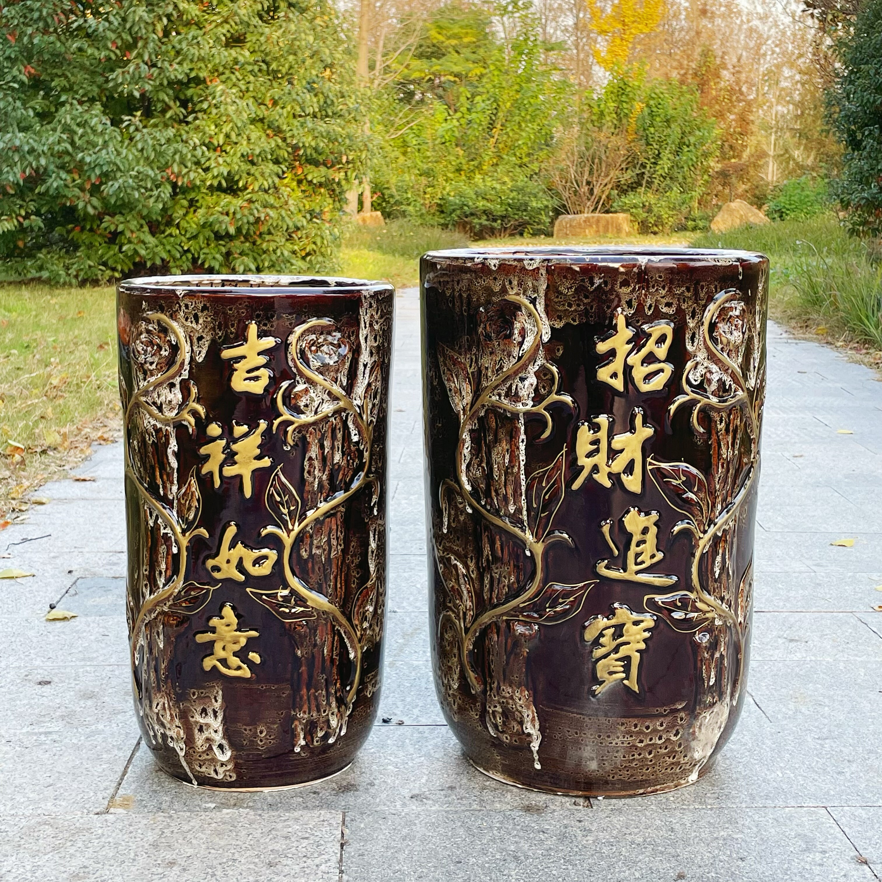 细高陶瓷花盆发财树室内外陶瓷