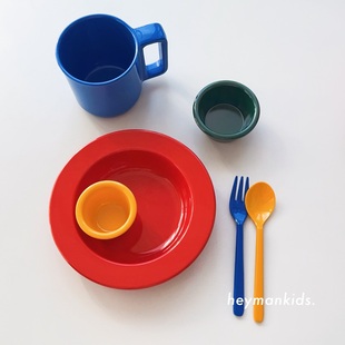 heymankids｜韩国Happy Pop系列蒙德里安儿童餐具水杯叉勺圆碗盘