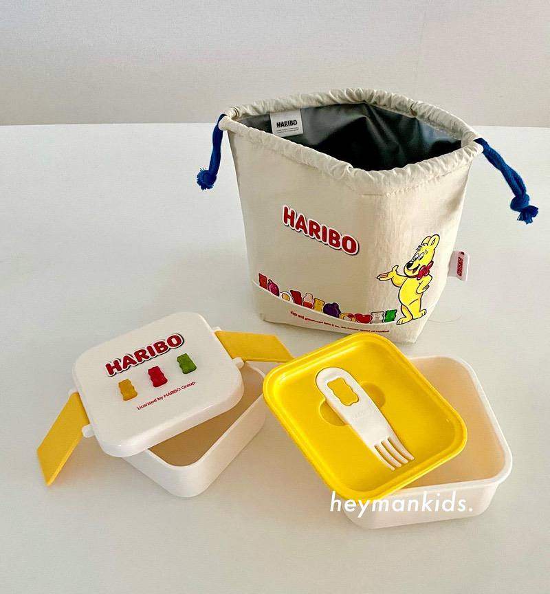 韩国haribo儿童带叉勺双层便当盒