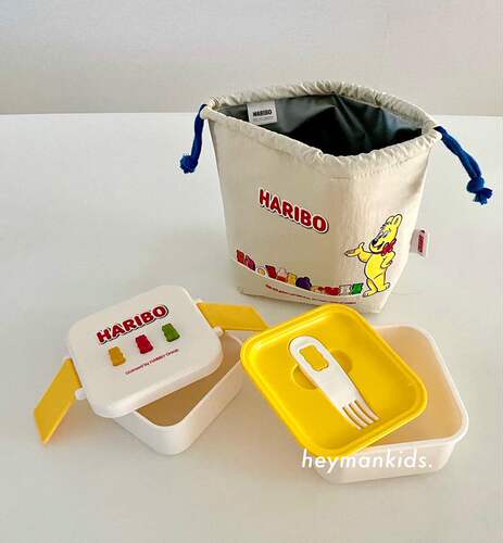 韩国haribo儿童带叉勺双层便当盒