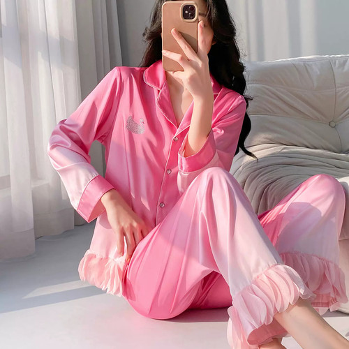维多利亚高级感气质休闲女士长袖睡衣秋季新款渐变色家居服饰套装