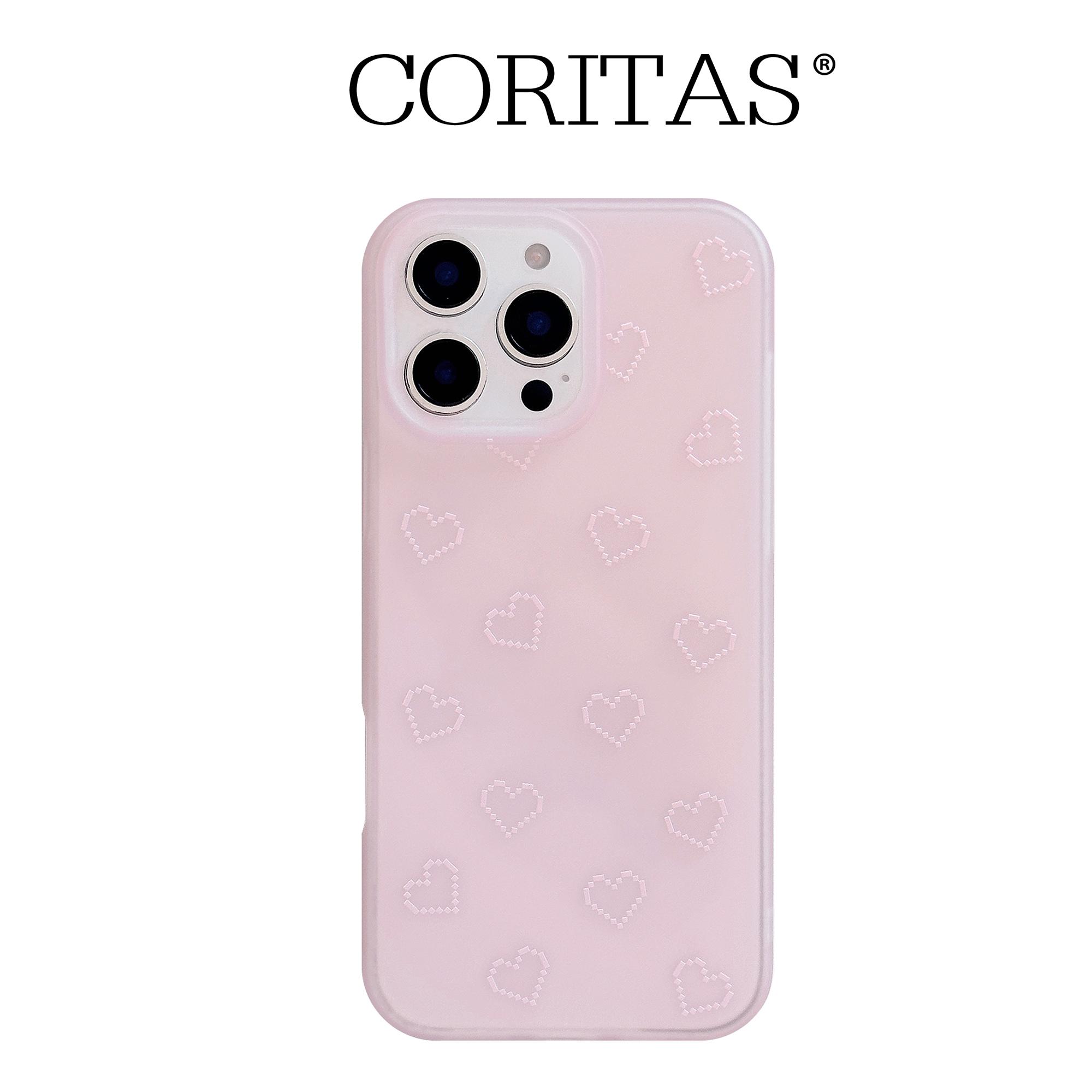 CORITAS/科里塔斯 适用苹果15 16ProMax 糯米透粉像素小粉心 透白像素小蓝心 女生可爱12/13/14/15PM手机壳