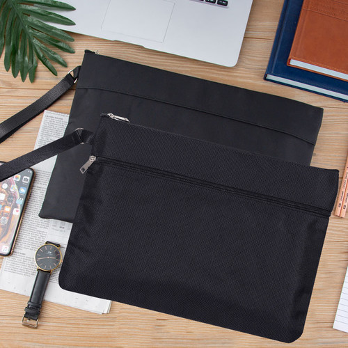 九千年商务纯黑色加厚拉链文件袋