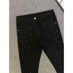 中大童装美式高街宽松牛仔裤网红满天星烫钻黑色男士潮牌星空裤子