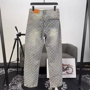 夏季新款童装裤子高街潮牌提花满印设计感牛仔裤中大童时尚直筒裤