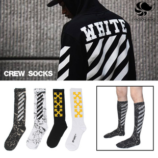 黑白色大理石纹ow袜子socks篮球袜 off中筒袜潮牌长袜男棉袜 包邮