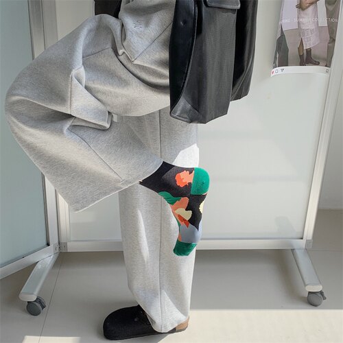 包邮artist艺术家抽象插画花纹中筒袜男女运动袜子纯棉秋冬socks