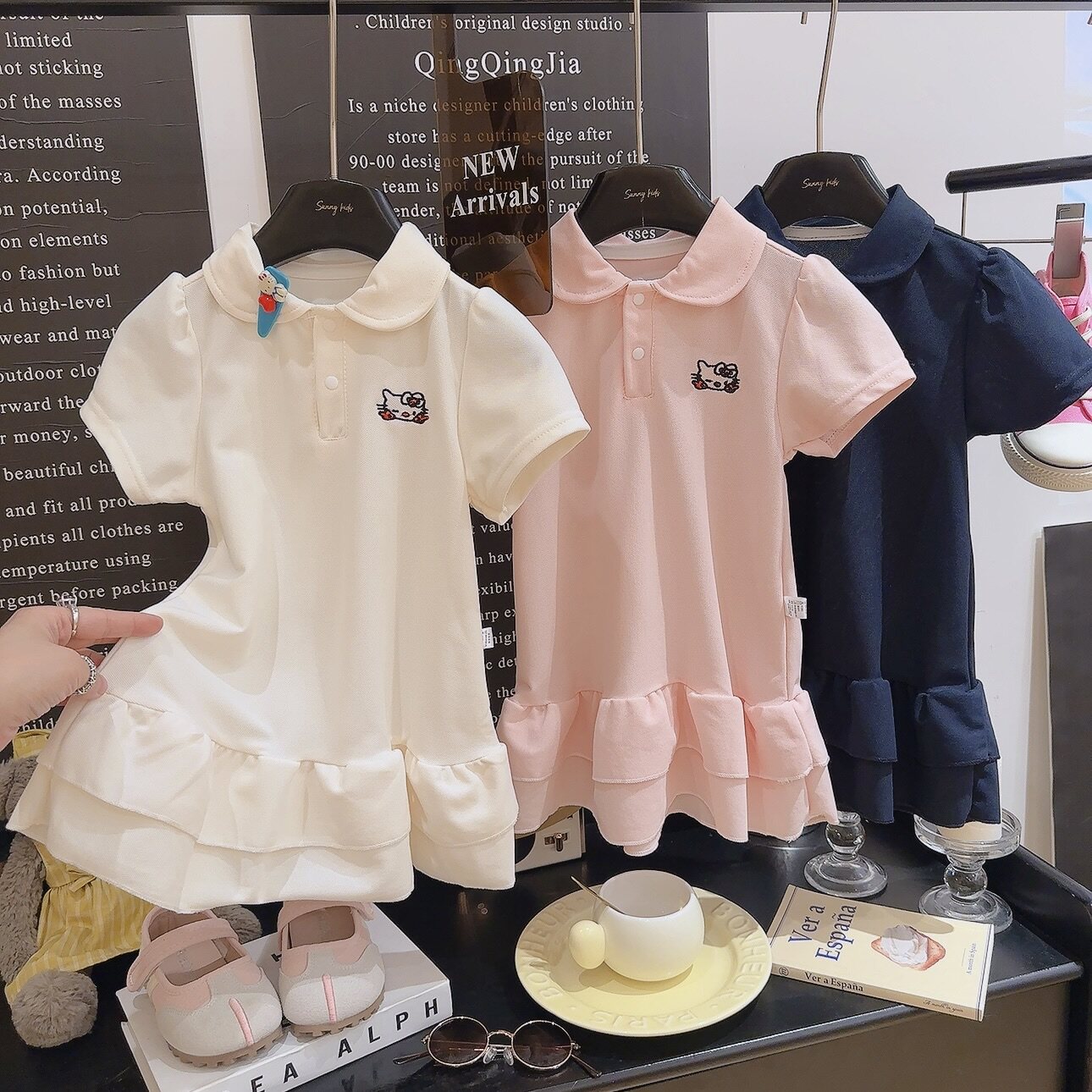 女童短袖连衣裙夏装女孩韩版甜美可爱风女夏季公主风女童翻领裙子