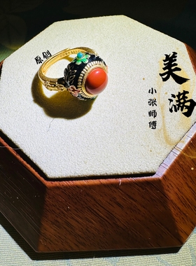 原创南红玛瑙珐琅彩戒指男女朋友