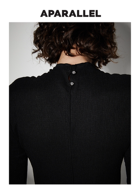 APARALLEL 木耳边半高领弹力打底修身时尚长袖内搭纯色秋冬针织衫