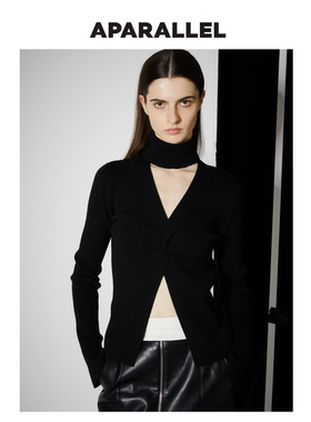 APARALLEL 针织修身V领毛衣长袖内搭高级感设计师24秋冬新款上衣