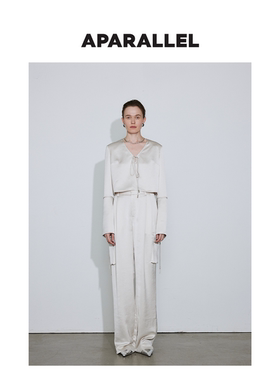 APARALLEL 进口奢美缎感·V领系带垫肩可拆卸缎面衬衫