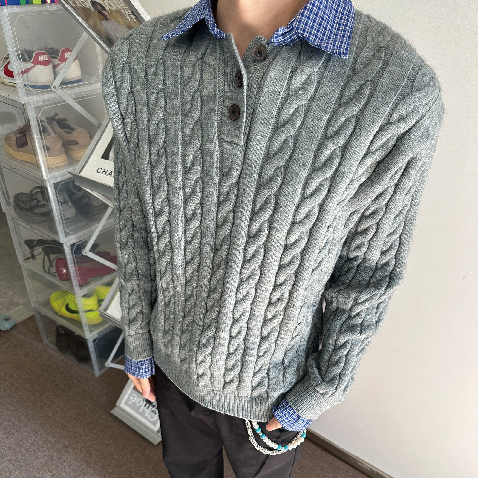 海王日记美式假两件v领毛衣男女宽松休闲百搭情侣装针织衫上衣,男装,针织衫/毛衣,淘宝优惠券,粉丝福利购,淘宝优惠卷