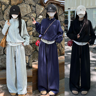 设计感卫衣组合套装 春季 高腰显瘦阔腿裤 慵懒风休闲套装 新款