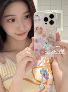 日韩彩色花朵蝴蝶纽扣适用苹果16 17promax手机壳iPhone14 15新款13挂件软壳12滴胶软壳11全包防摔16e保护套