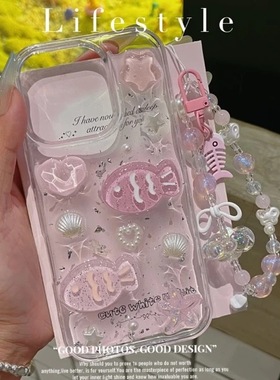 ins新款银箔粉色小鱼适用oppofindx8 7pro手机壳A6 A5prol链条k13 K12 k11软壳A96 A72少女A57 A58x保护套k10