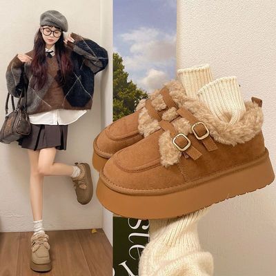 厚底棉鞋女外穿2026冬季新款保暖懒人一脚蹬雪地靴复古加绒勃肯鞋