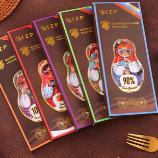 俄罗斯原装进口IZP套娃系列纸盒装黑巧克力100克 可可脂多种口味