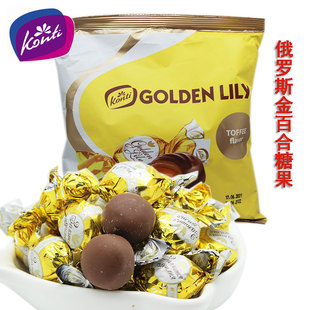 俄罗斯进口康吉金百合炼乳味夹心糖果500克原装巧克力太妃糖 零食