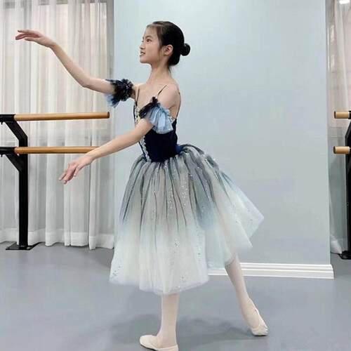 芭蕾舞儿童比赛舞蹈服蓝色蓬蓬裙