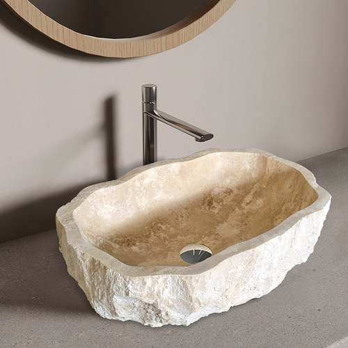 侘寂风天然洞石台上盆