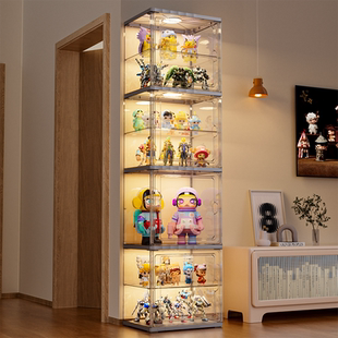 手办展示柜带灯盲盒收纳展示架透明亚克力痛柜玩具乐模型高收纳盒