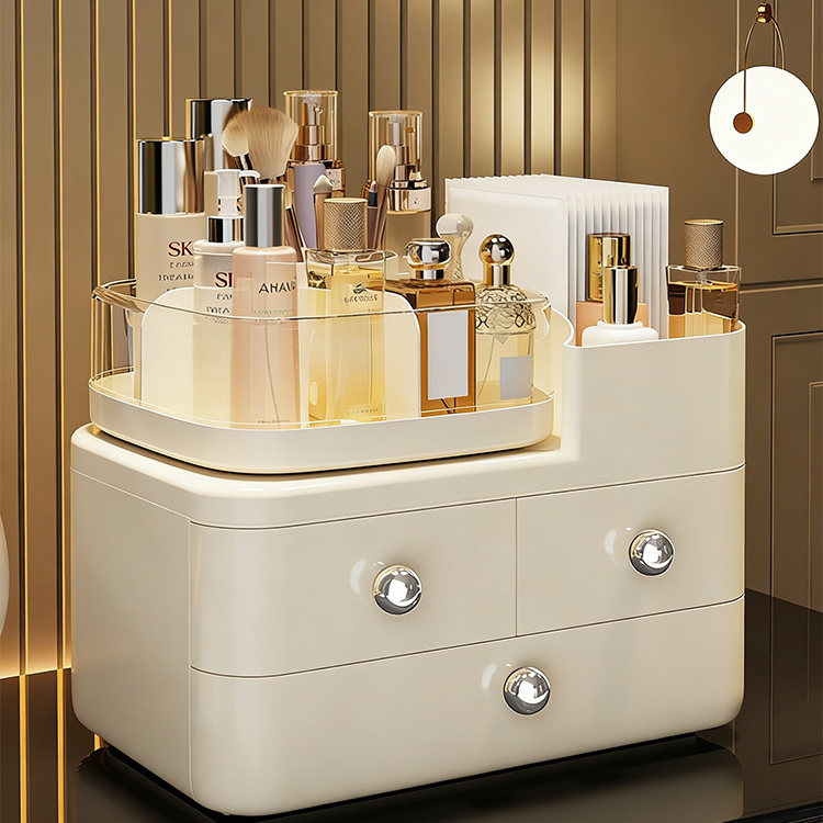 桌面化妆品收纳盒新款高级感可旋转梳妆台护肤品收纳抽屉式整理盒