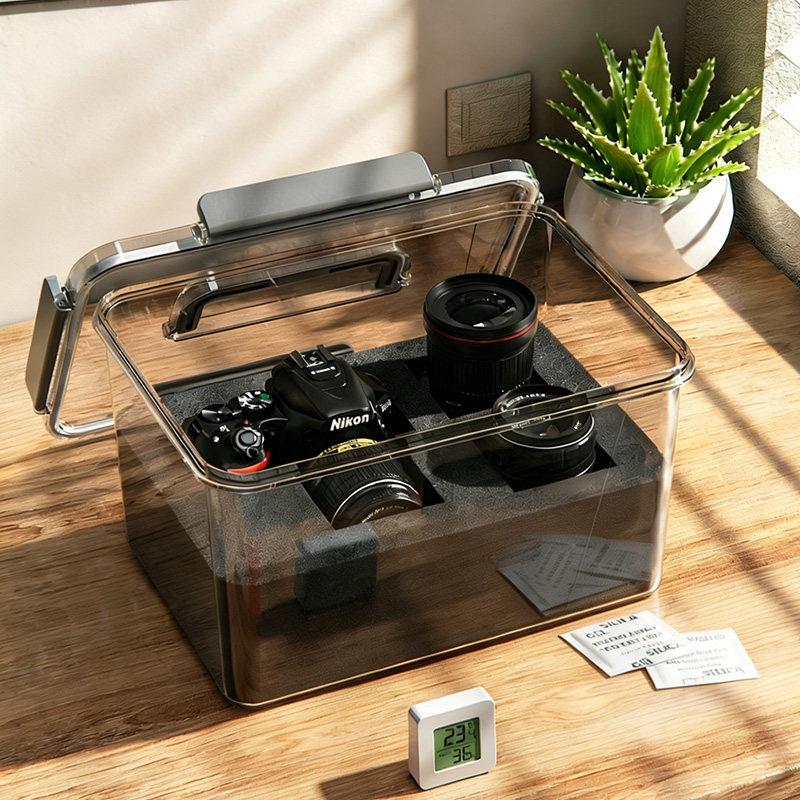 相机防潮箱镜头收纳保温除湿密封箱干燥剂专用防潮盒相机包微单便携防尘盒单反数码相机密封防尘恒温箱湿度计