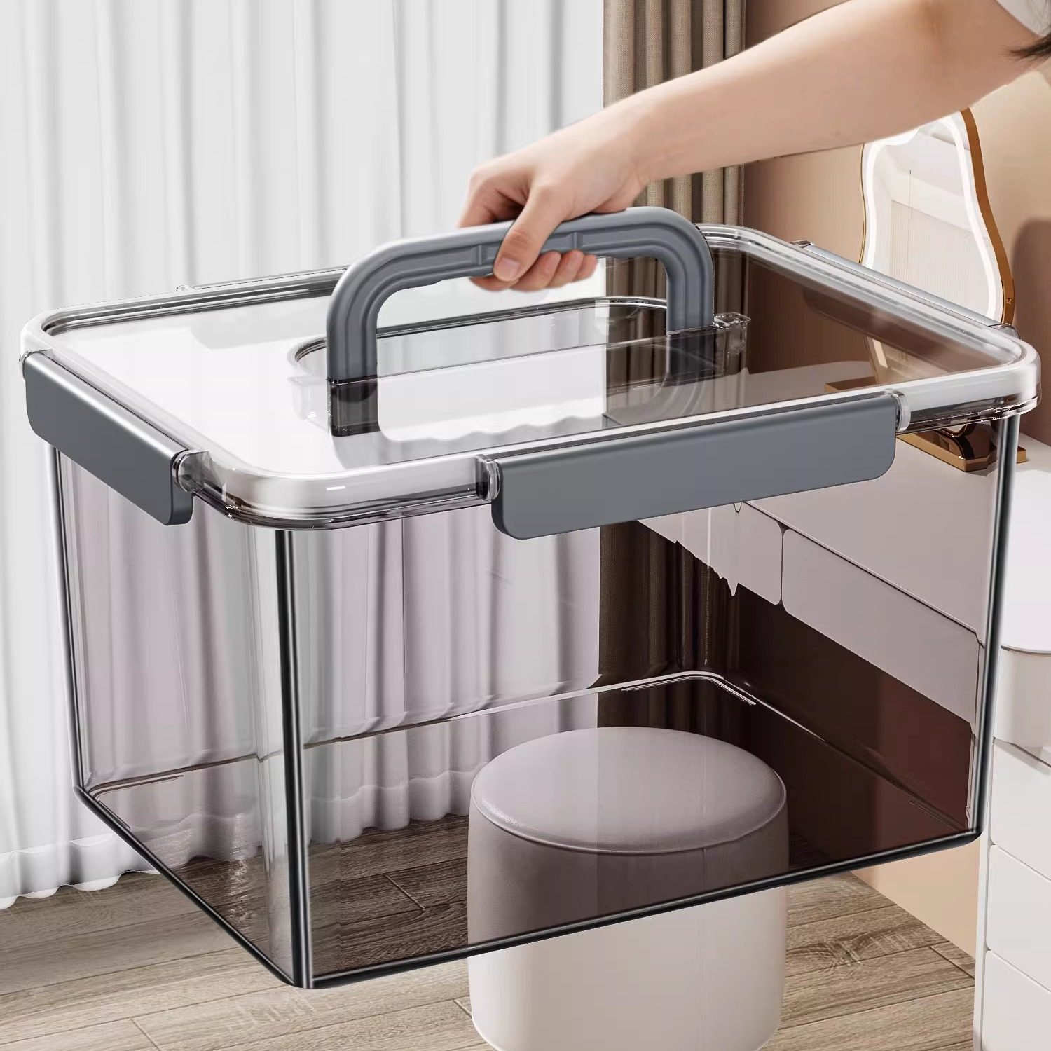 收纳盒桌面整理客厅零食玩具书本置物篮杂物筐长方形带盖储物箱子