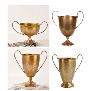 复古典黄铜奖杯花瓶欧美式奢华花器法式宫廷别墅做旧花盆装饰摆件