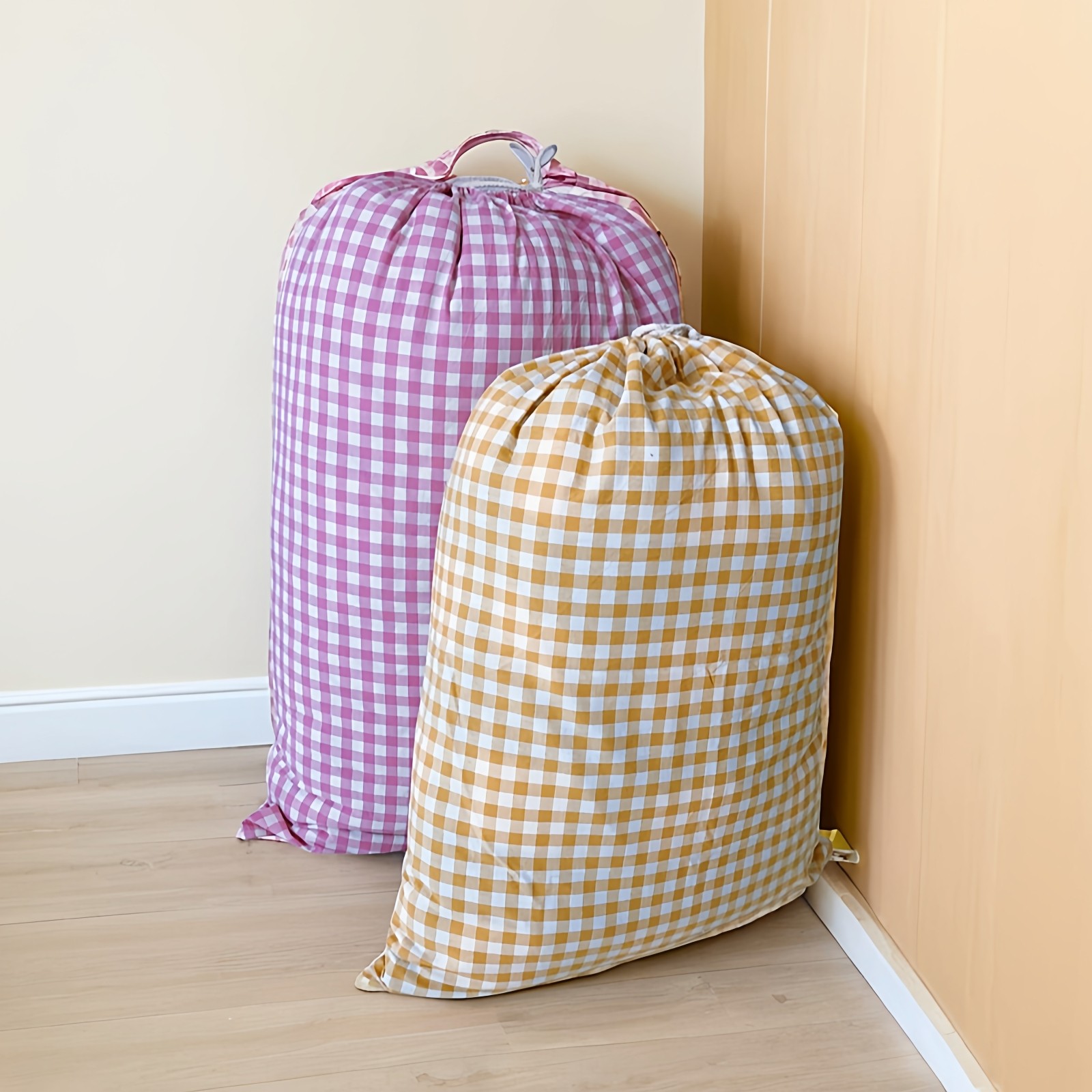 水洗棉纯棉抽绳直角束口袋简约款家用装被子衣物收纳储物大行李袋