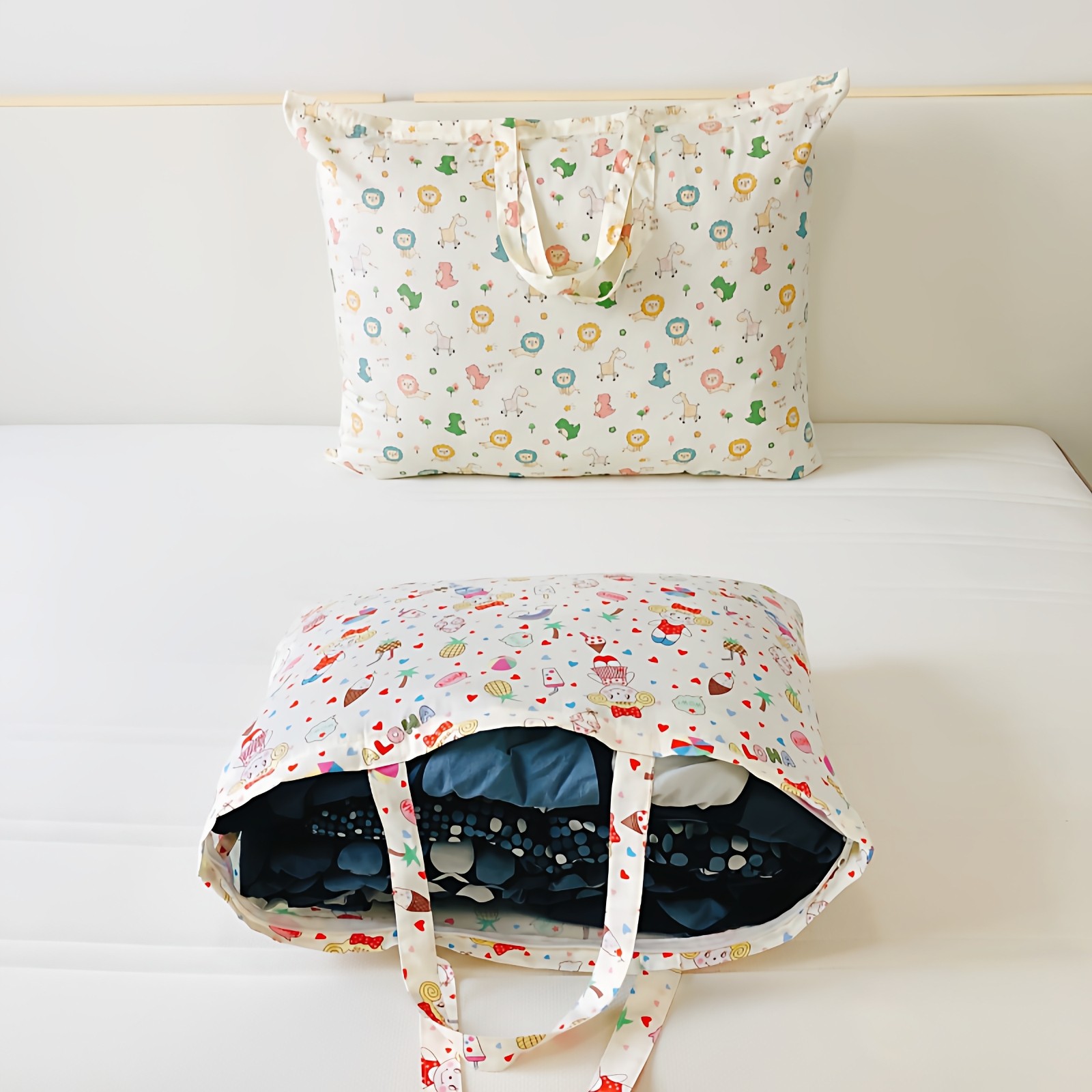 单层纯棉学生儿童装被子换洗衣服手提收纳袋卡通大容量防尘棉布包