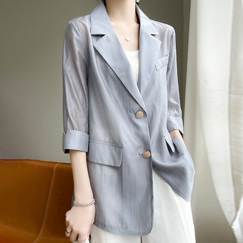 亚麻棉麻五分袖西装外套女2024新款春夏季薄款气质小西服薄款气质