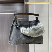 饰灰色PU皮短裙女秋季 装 清仓 不规则气质减龄显瘦半身裙 特价