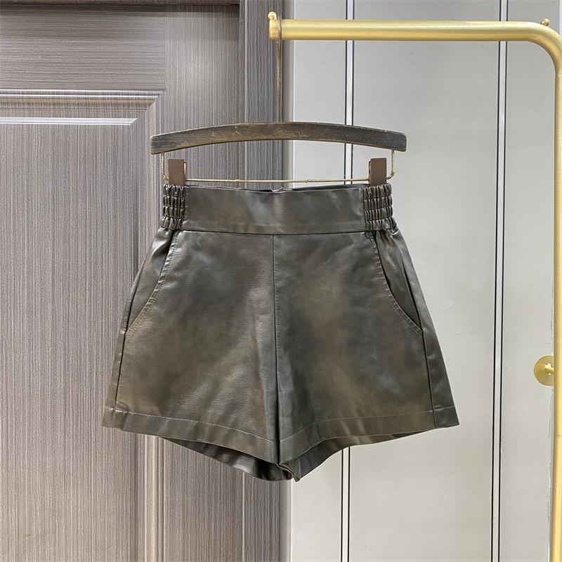 韩版PU皮短裤女字阔腿裤靴裤